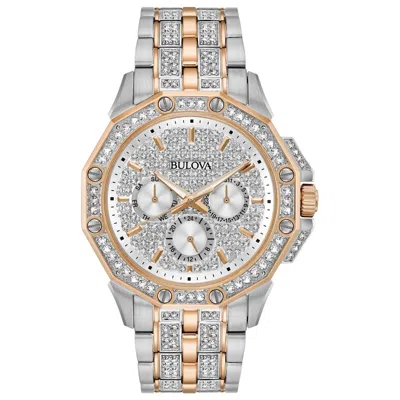 Pre-owned Bulova Men's Octava Crystal Accent Chronograph Silver Quartz Watch 41mm 98c133