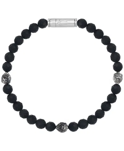 Bulova Marc Anthony Men's Onyx & Lion Beaded Bracelet In Sterling Silver-plate, Bvb1161-wsbkox In No Color