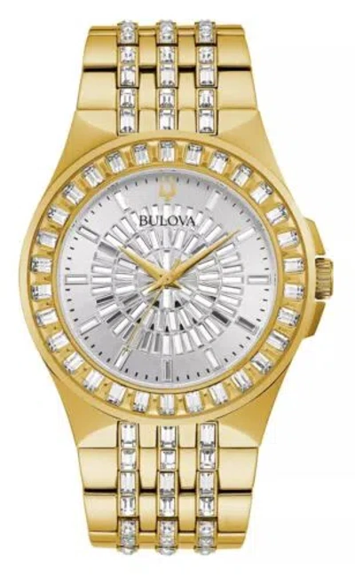 Pre-owned Bulova Men's Quartz Gold-tone Swarovski Crystals 42mm Watch 98a239