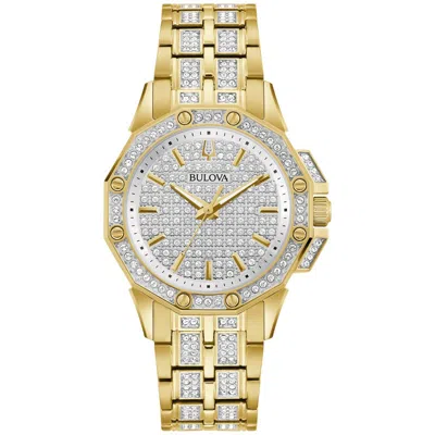 Pre-owned Bulova Men Quartz Octava Crystal Accent Gold Stainless Steel Watch 34mm 98l302