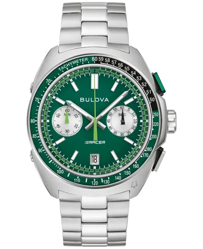 Bulova Racing Mens Chronograph Silver Tone Stainless Steel Bracelet Watch 98b468 In Metallic