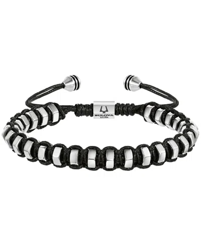 Bulova Men's Silver-tone Stainless Steel Adjustable Bracelet In Black