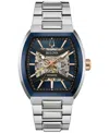Bulova Maquina Mens Automatic Silver Tone Stainless Steel Bracelet Watch 98a319 In Silver-tone
