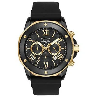Pre-owned Bulova Men's Steel Analog-quartz Watch With Silicone Strap, Black, 24 98b278