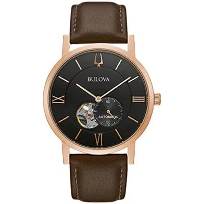Pre-owned Bulova Men's Steel Automatic Watch With Leather Strap, Brown, 22 97a155