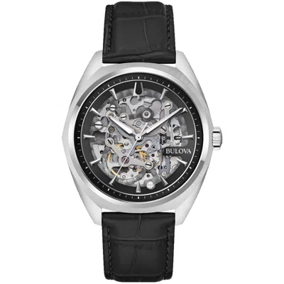 Bulova Automatic Mens Automatic Black Leather Strap Watch 96a310