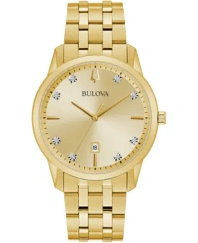 BULOVA MEN'S SUTTON DIAMOND-ACCENT GOLD-TONE STAINLESS STEEL BRACELET WATCH 40MM