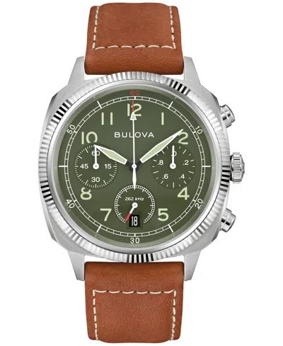 Bulova Men's Vwi Chrono Brown Leather Strap Watch 37.5mm In Green