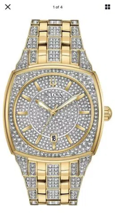 Pre-owned Bulova Men's Watch 98b323 Two Tone Stainless Steel Quartz Gold Tone Crystal Pave