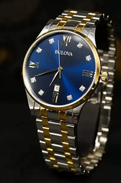 Pre-owned Bulova Men's Watch 98d130 Diamond Blue Dial (fedex 2 Day & Warranty)