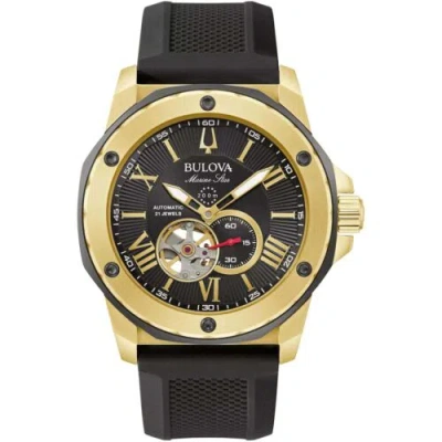 Pre-owned Bulova Men's Watch Marine Star Automatic Black Dial Yellow Gold Case 98a272