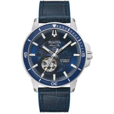 Pre-owned Bulova Men's Watch Marine Star Automatic Open Heart Dial Leather Strap 96a291
