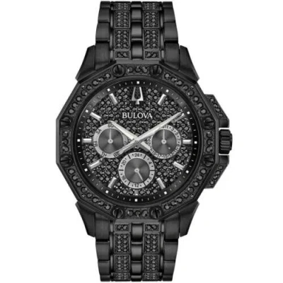 Pre-owned Bulova Men's Watch Octava Black Swarovski Crystal And Steel Bracelet 98c134