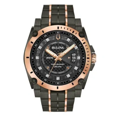 Pre-owned Bulova Men's Watch Precisionist Diamond Black Dial Two Tone Bracelet 98d149