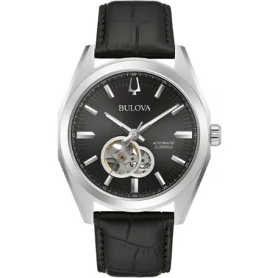 Pre-owned Bulova Men's Watch Surveyor Open Heart Black And Silver Tone Dial Strap 96a273
