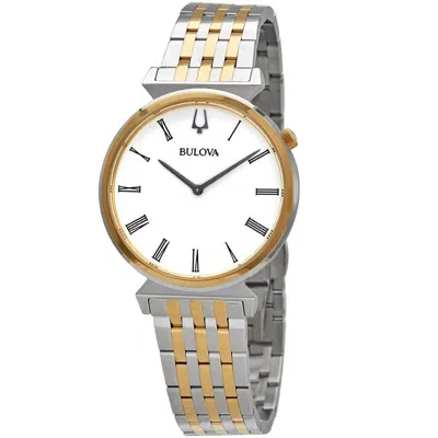 Bulova Men's White Dial Watch In Gold