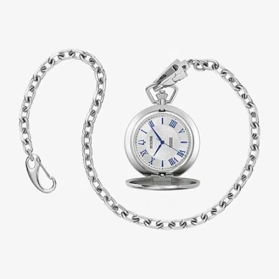 Bulova Mens Automatic Silver Tone Stainless Steel Pocket Watch 96a309 In Metallic