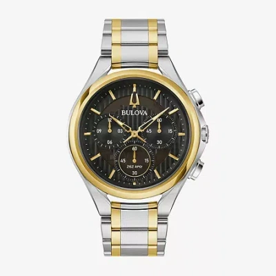 Bulova Mens Chronograph Diamond Accent Two Tone Stainless Steel Bracelet Watch 98a301 In Gold