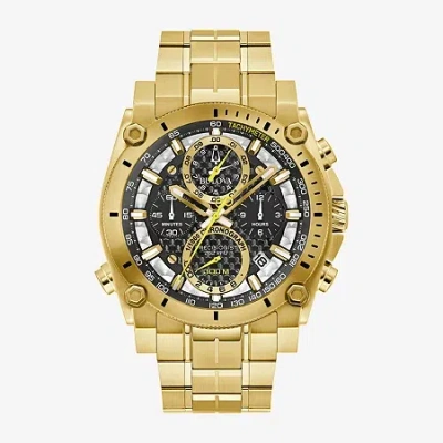 Bulova Mens Chronograph Gold Tone Stainless Steel Bracelet Watch 97b218 In Transparent