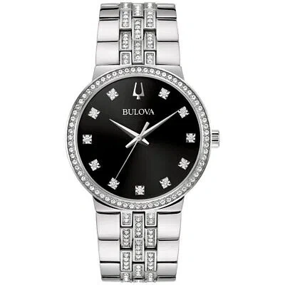 Pre-owned Bulova Mens Crystal Black Dial Watch - 96k110