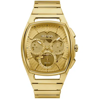 Pre-owned Bulova Mens Curv Chronograph Luminous Gold Stainless Steel Watch 42 Mm 97a160