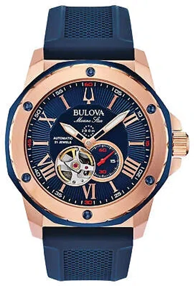 Pre-owned Bulova Mens Diver's Watch A Automatic Blue/rose Gold Coloured 98a227