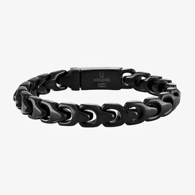 Bulova Men's Jewelry Bulova Mens Stainless Steel 8 1/2 Inch Solid Link Chain Bracelet In Gray