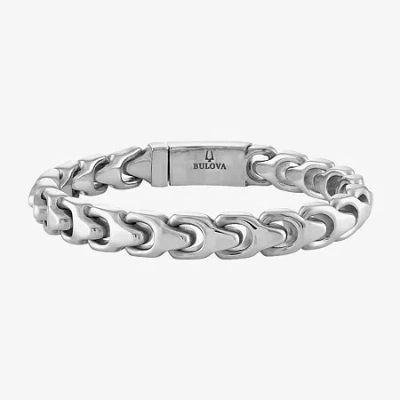 Bulova Men's Jewelry Bulova Mens Stainless Steel 8 1/2 Inch Solid Link Chain Bracelet In Silver
