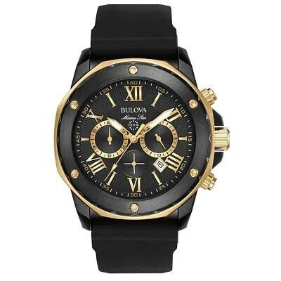 Pre-owned Bulova Mens Marine Star Black Dial Watch - 98b278