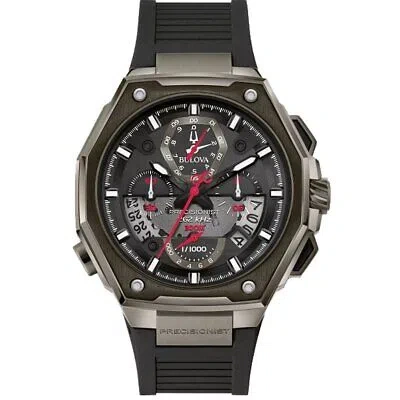 Pre-owned Bulova Mens Precisionist Black Dial Watch 98b358 Stainless Steel Rubber Strap