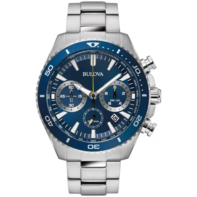 Pre-owned Bulova Mens Quartz Chronograph Luminous Silver Stainless Steel Watch 46mm 98b393