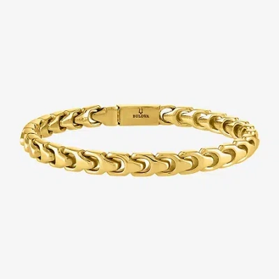 Bulova Mens Stainless Steel 8 Inch Solid Link Chain Bracelet In Gold