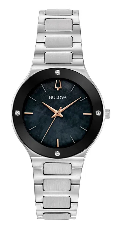 Pre-owned Bulova Millennia 32 Mm Silver-tone Case Black Dial Women's Watch