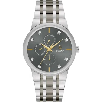 Bulova Modern Grey Diamond Dial Stainless Steel Men's Watch 98d186 In Gray
