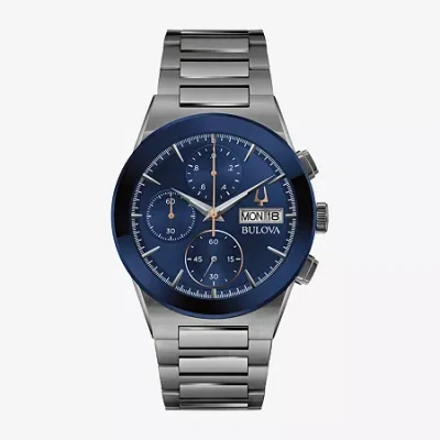 Bulova Modern Millennia Mens Chronograph Gray Stainless Steel Bracelet Watch 98c143 In Blue