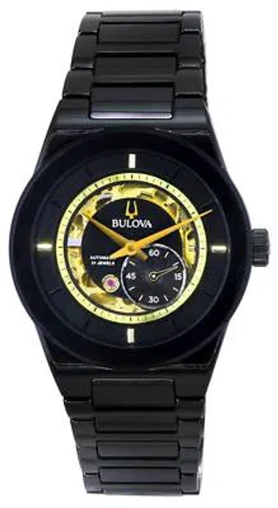 Pre-owned Bulova Modern Millennia Semi Skeleton Black Dial Automatic 98a291 30m Mens Watch