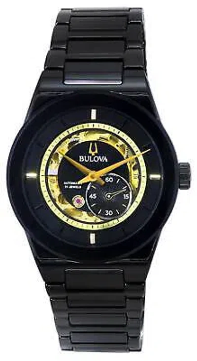 Pre-owned Bulova Modern Millennia Semi Skeleton Black Dial Automatic 98a291 Men's Watch