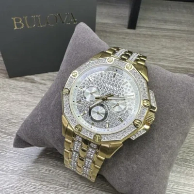 Pre-owned Bulova New✅ Swarovski Crystals✅  Octava Gold Tone Men's Steel Watch 98c126 $695