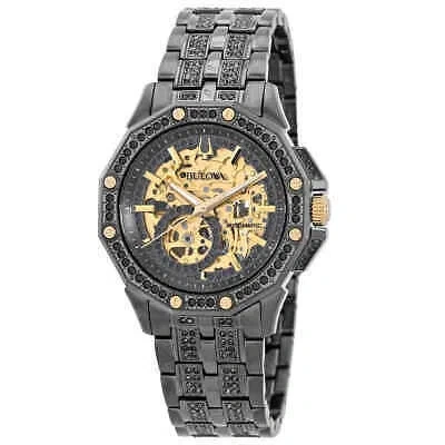 Pre-owned Bulova Octava Automatic Crystal Gold Skeleton Dial Men's Watch 98a293