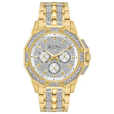 Bulova Octava Gold Pave Dial Crystal Mens Watch