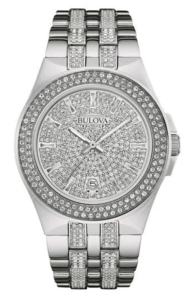 Bulova Pavé Crystal Bracelet Watch, 42mm In Silver