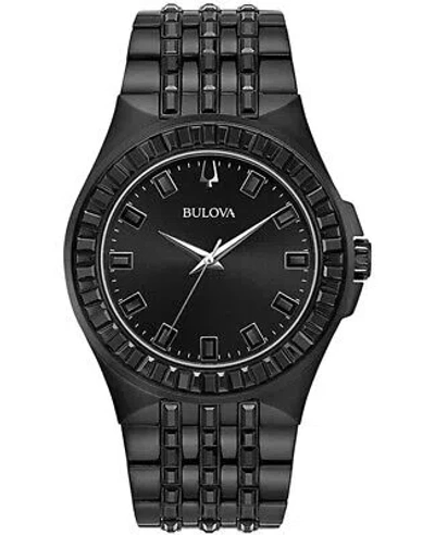 Pre-owned Bulova Phantom Black Dial Black Steel Men's Watch 98a240