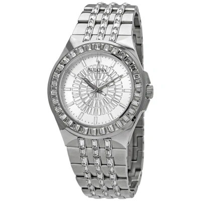 Bulova Phantom Quartz Crystal Silver Pave Dial Men's Watch 96a236 In Metallic
