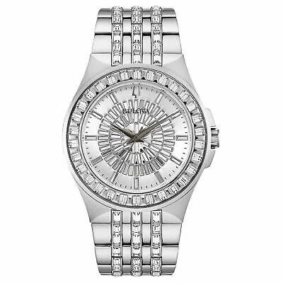 Pre-owned Bulova Phantom Quartz Swarovski Crystal Silver Pave Dial Men's Watch 96a236 -new In Silver Tone