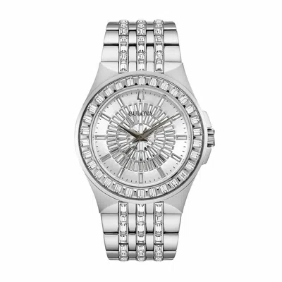 Pre-owned Bulova Phantom Quartz Swarovski Crystal Silver Pave Dial Men's Watch 96a236