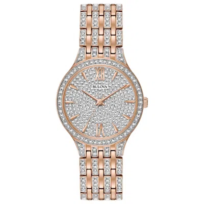 Pre-owned Bulova Phantom Women Quartz Rose Gold Stainless Steel Crystal Watch 32mm 98l235