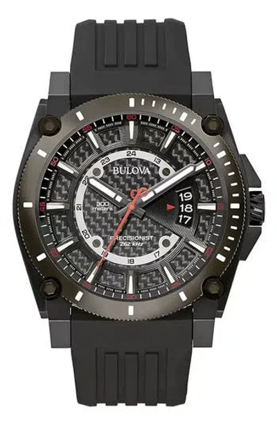 Bulova Precisionist 3-hand Quartz Silicone Strap Watch, 48.3mm In Black