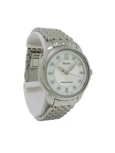 Pre-owned Bulova Precisionist 96p125 Women's Round Mother Of Pearl Diamond Analog Watch