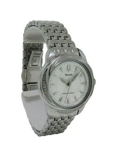 Pre-owned Bulova Precisionist 96r153 Women's Round Mother Of Pearl Diamond Analog Watch