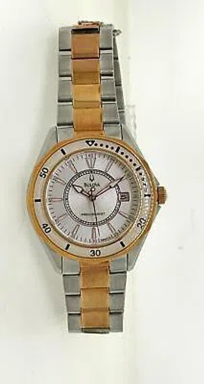 Pre-owned Bulova Precisionist 98m113 Women's Analog Round White Dial Two Tone Date Watch